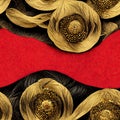 Tiles flat floral design, gold, black, red, twisted Royalty Free Stock Photo