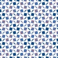 Geometric seamless repeat pattern. Classic blue, turquoise, purple and salmon rose on a white background.