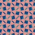 Geometric seamless repeat pattern. Classic blue, turquoise and salmon rose.