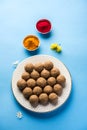 Happy Makar Sankranti - Tilgul or Til Gul with haldi Kumkum Royalty Free Stock Photo