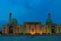 Tilla-Sheikh mosque in Hazrati Imom majmuasi, Tashkent, Uzbekistan with night lightning