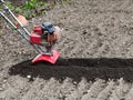 Tiller in loosened bed in field Royalty Free Stock Photo