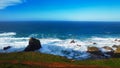 Aerial view of the ocean with waves crashing on the shore, Turquoise ocean waves crashing on a sandy beach Royalty Free Stock Photo