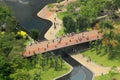 Tilt shift effect with miniature people on bridge in KLCC Park, Kuala Lumpur