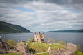 Tilt shift effect of the ruins of Urquhart Castle and Loch Ness behind