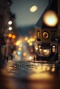 Tilt-shift, eldritch horror scene, H.P Lovecraft, yellow light, ominous, cosmic horror