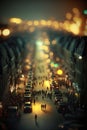 Tilt-shift, eldritch horror scene, H.P Lovecraft, yellow light, ominous, cosmic horror