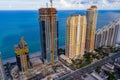 Tilt shift miniature effect highrise buildings on the beach