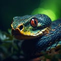 Tilt-shift Snake With Green Eye In Dark Indigo And Light Amber