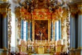 Tilt-shift view of church indoor interior