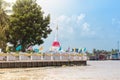 Tilt white pagoda on Ko Kret, Nonthaburi Thailand.