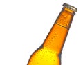 Tilted bottle of fresh beer with drops Royalty Free Stock Photo
