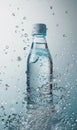 The tilted mineral water bottle is partially submerged in water, surrounded by splash and bubbles to create a dynamic effect, and Royalty Free Stock Photo
