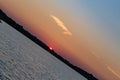 Clear outline of the setting sun at Sunset with beautiful skyline over lake Zorinsky Omaha Nebraska Royalty Free Stock Photo