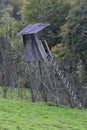 Tilted tree stand near forest