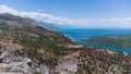 aerial footage of remains of fort, castle, and defense walls in Shkoder, a small city in Northern Albania