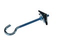 Tilting hook used in electrical cable installations, made of anodized steel, white background