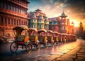 A TiltShift Perspective of Kathmandu Durbar Square in December 2023 Cycle Rickshaws and Architectural Splendor Captured Royalty Free Stock Photo
