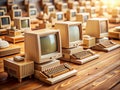 A TiltShift Perspective on Retro Computing Miniature Vintage AppleInspired Computers Showcase the Charm of Bygone Royalty Free Stock Photo