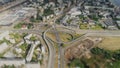 Tiltshift Road cars Traffic Bridge drone Timelapse Viaduct in Riga city Miniature in motion