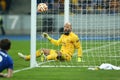 Tim Howard looks at the ball while concedes another goal, UEFA Europa League Round of 16 second leg match between Dynamo and Evert Royalty Free Stock Photo