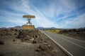 View on the El Diablo entrance sign and road of Timanfaya National Park on Lanzarote, Canary Islands Royalty Free Stock Photo