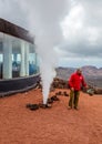 Timanfaya national park - extremelly fast vaporizing in volcanic area Royalty Free Stock Photo