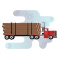 Timber carrying vessel. Special cargo vehicle for timber transportation. Illustration in flat vector style