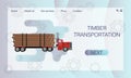 Timber carrying vessel. Special cargo vehicle for timber transportation. Website concept, landing page design template