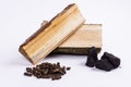 Timber, coal and biomass pellet - white background