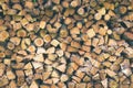 Timber for Firewood stacked by a wall. Kindling for countryside fireplace Royalty Free Stock Photo