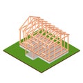Timber frame house base construction design.
