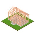 Timber frame house base construction design. Royalty Free Stock Photo