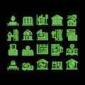 Timber Frame House neon glow icon illustration