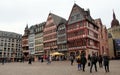 Timber-framed houses lining the Roemerberg, ancient main town square, Frankfurt, Germany