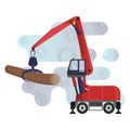 Timber handling machine. Wheel reloader. Illustration in flat vector style