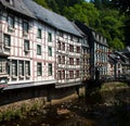 Timber houses along river in Mosel Valley Germany