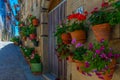 Timber houses alongside a narrow street in Miranda del Castanar