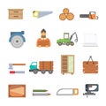 Timber industry occupation icons set in flat style. Lumberjack equipment collection illustration. Construction and Royalty Free Stock Photo