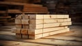 Timber Industry: Stacks of Pine Wood Lumber for Construction. Generative ai