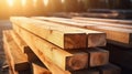 Timber Industry: Stacks of Pine Wood Lumber for Construction. Generative ai