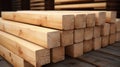 Timber Industry: Stacks of Pine Wood Lumber for Construction. Generative ai