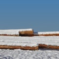 Timber stacks on snow