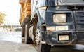 Timber transport truck Park waiting for inspection Royalty Free Stock Photo