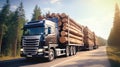 Timber Transport Trucking Logs. Transportation of logs on the highway Royalty Free Stock Photo