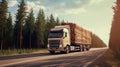 Timber Transport Trucking Logs. Transportation of logs on the highway Royalty Free Stock Photo