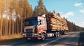 Timber Transport Trucking Logs. Transportation of logs on the highway