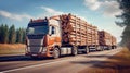 Timber Transport Trucking Logs. Transportation of logs on the highway Royalty Free Stock Photo