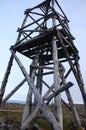 Timber triangulation tower at tundra Russia