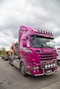 Timber truck in parking in Sveg Harjedalen Sweden